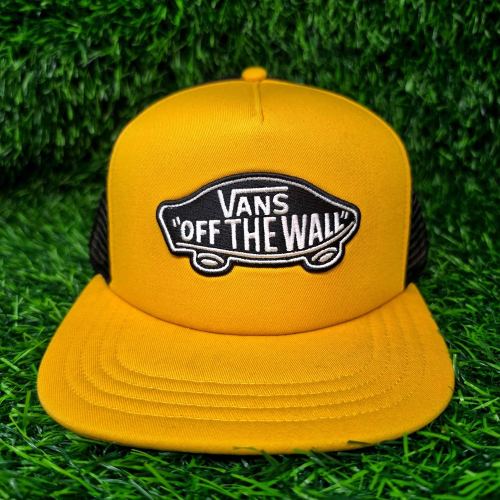 NEW Vans Trucker Hat Men OS Yellow Black Off The Wall Logo Snapback Cap